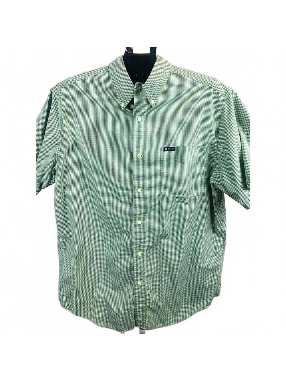 Chaps Men's Green Checkered Button-Down Shirt Large